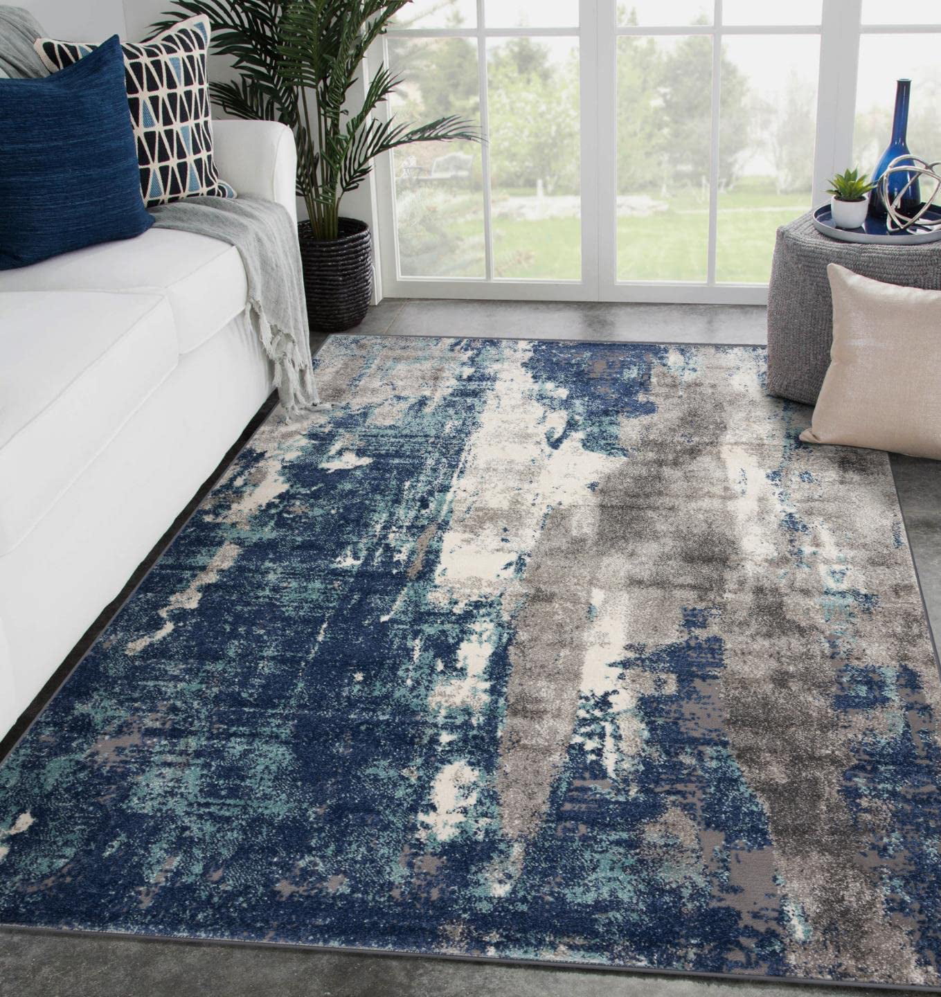 Modern Area Rugs with Abstract Patterns 7681 \u2013 Medium Pile Area Rug Dark Blue Light Blue / 4 X 5