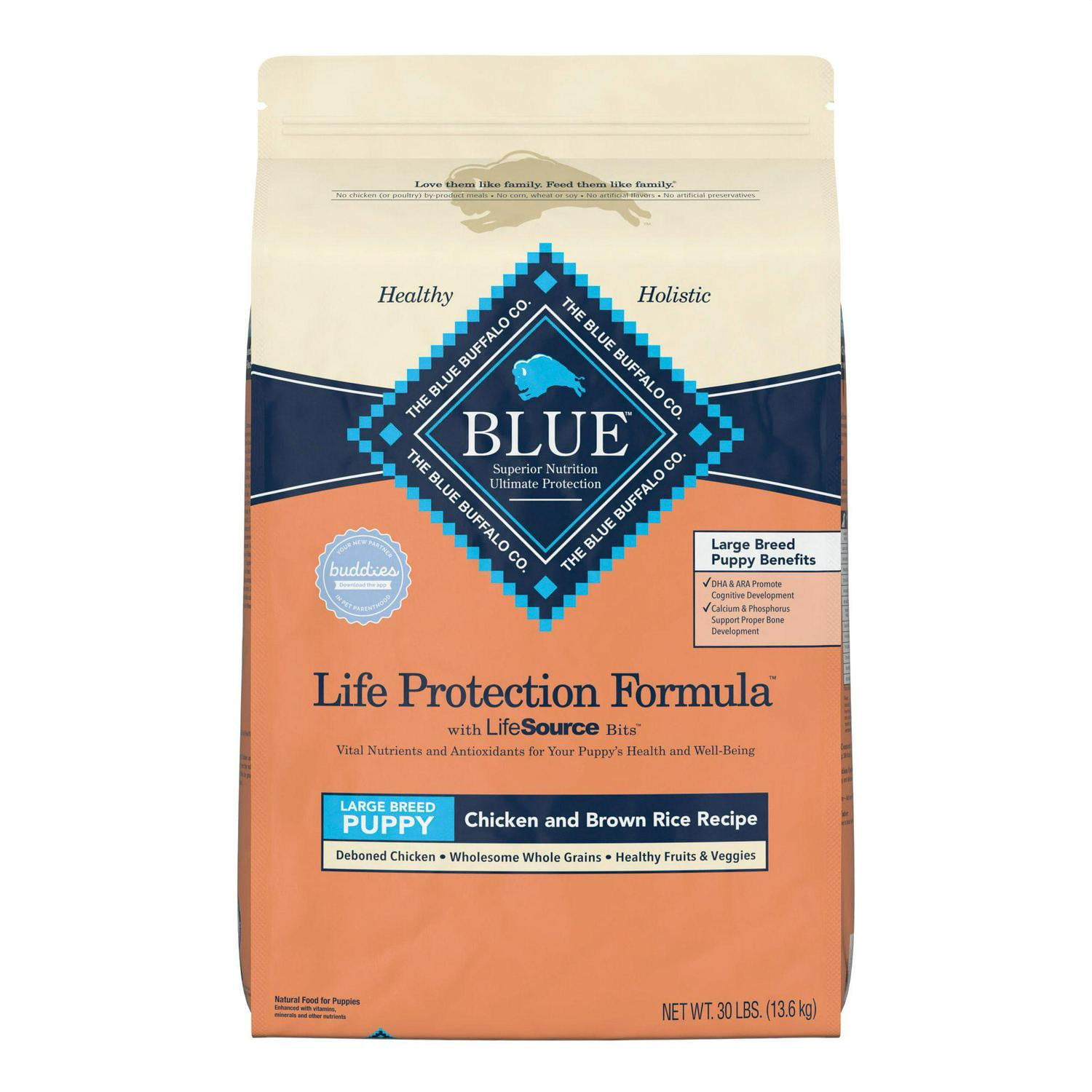 Blue Buffalo Life Protection Formula Natural Puppy Large Breed Dry Dog Food  Chicken and Brown Rice 30 Lb.