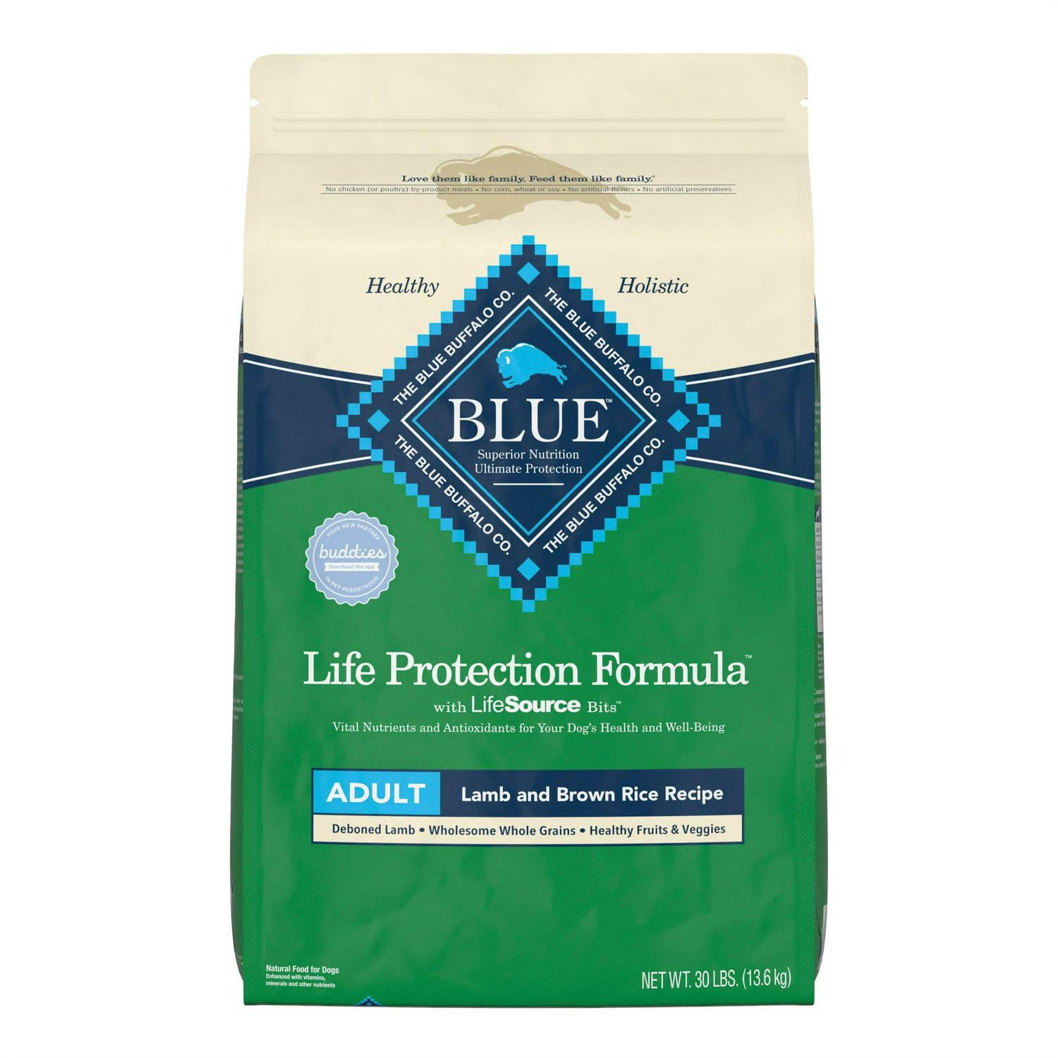 Blue Buffalo Life Protection Adult Natural Lamb and Brown Rice Recipe Dry Dog Food  30 Lb. Bag