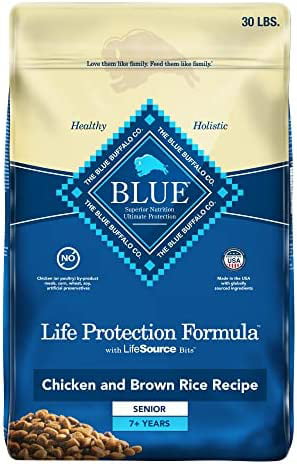 Blue Buffalo Dog Food for Senior Dogs  Life Protection Formula  Natural Chicken & Brown Rice Flavor  Senior Dry Dog Food  30 Lb Bag Dry Dog Food 30 Po
