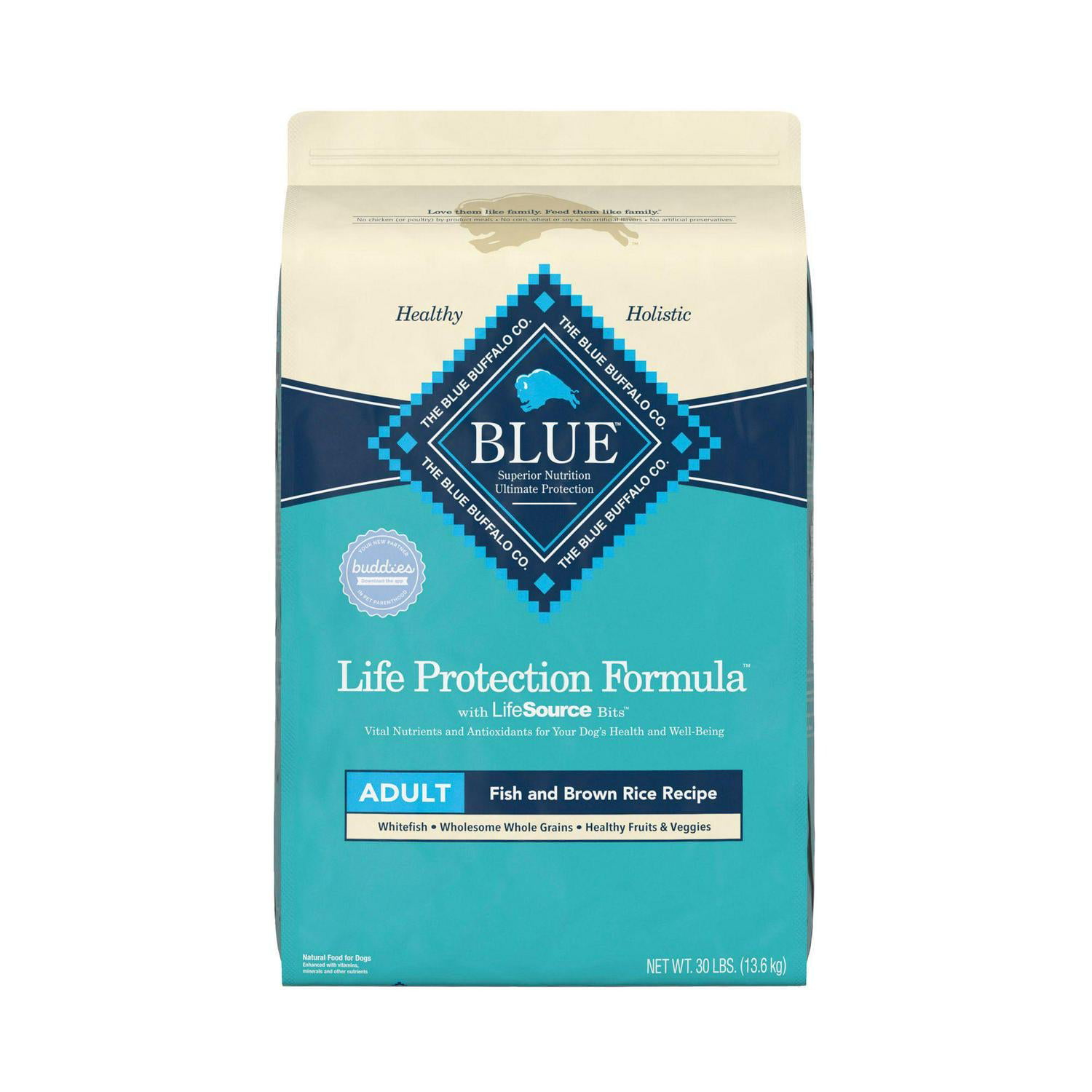 Blue Buffalo Life Protection Formula Natural Adult Dry Dog Food  Fish and Brown Rice 30 Lb.