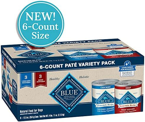 Blue Buffalo Homestyle Recipe Chicken & Beef Pate Wet Dog Food Variety Pack for Adult Dogs  Whole Grain  12.5 Oz. Cans (6 Pack)