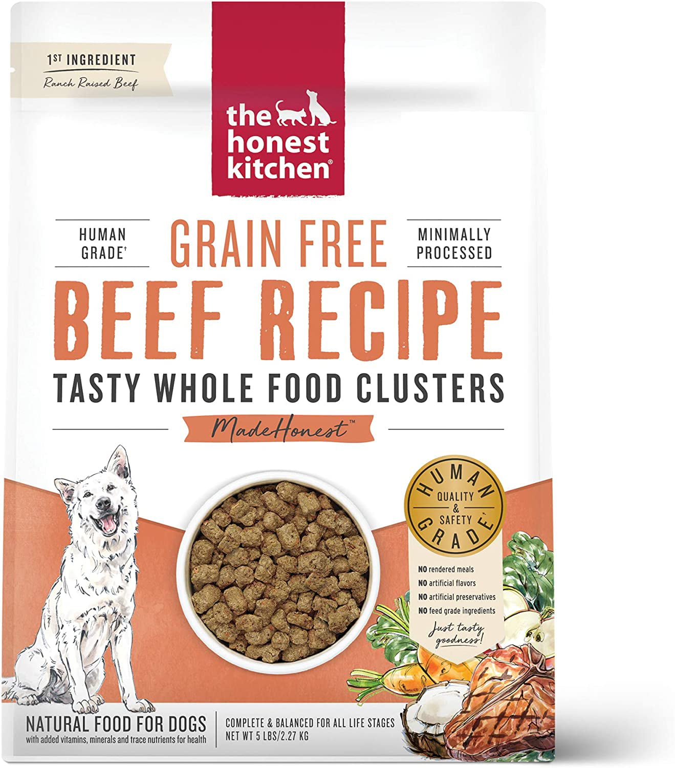 The Honest Kitchen Whole Food Clusters Grain Free Beef Dry Dog Food  5 Lb Bag