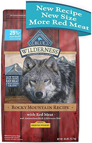 Blue Buffalo Wilderness Rocky Mountain Recipe High Protein Healthy Weight Natural Adult Dry Dog Food  Red Meat with Grain 28 Lb Bag Red Meat with Grai