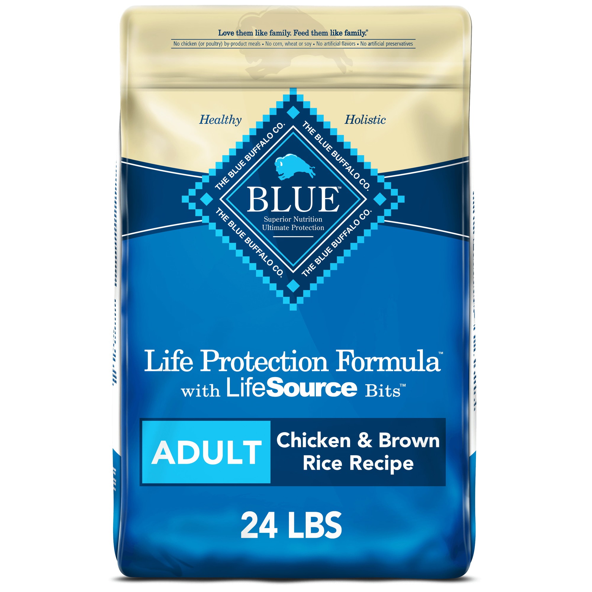 Blue Buffalo Life Protection Formula Chicken and Brown Rice Dry Dog Food for Adult Dogs  Whole Grain  24 Lb. Bag