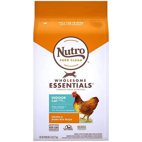 NUTRO WHOLESOME ESSENTIALS Natural Dry Cat Food  Indoor Cat Adult Chicken & Brown Rice Recipe Cat Kibble  5 Lb. Bag