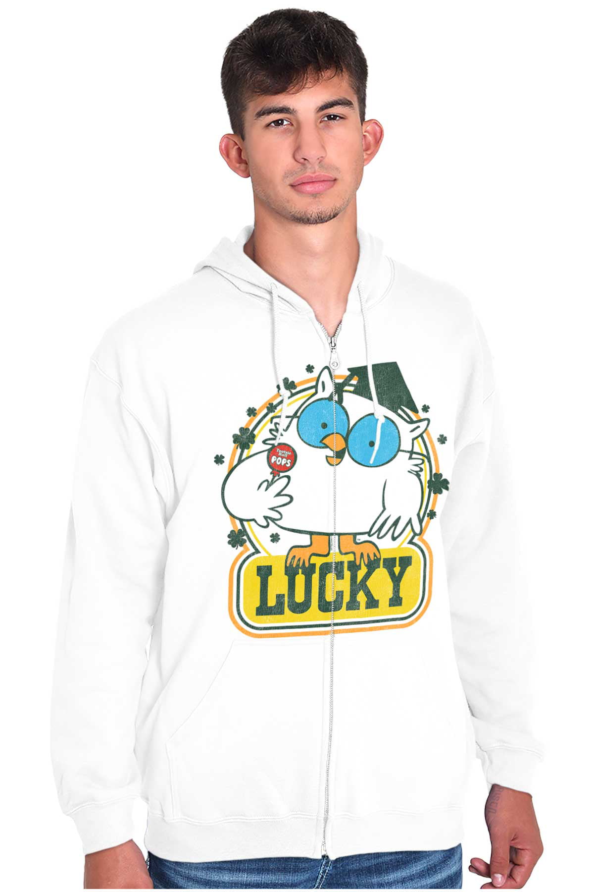 Saint Paddys Lucky Tootsie Pop Owl Zip up Hoodie Men S Women S Brisco Brands 3X