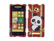 Htc Windows Phone 8x Zenith 6990 Hard Case Cover - Panda W/ Bamboo W/ Sparkle Rhinestones