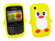 Kit Me Out Usa Silicon Skin + Screen Protector with Microfibre Cleaning Cloth for Blackberry 8520 / 9300 Curve 3g - Yellow / White Cute Penguin Design