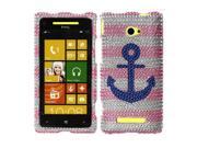 Nextkin Blue Anchor on Pink White Full Crystal Bling Stones Plastic Hard Cover Case for Htc Windows Phone 8x Zenith 6990