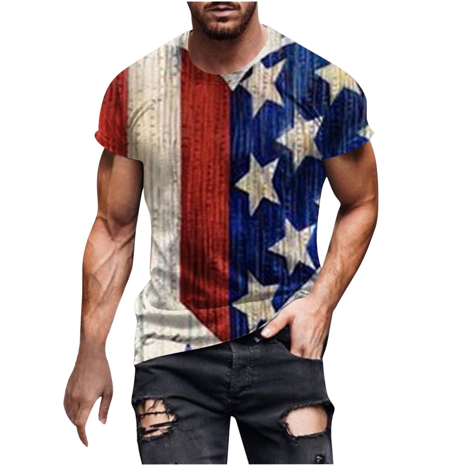 Fanxing 4th of July Patriotic T-Shirts Men American Flag Graphic Tees Blouse Casual Short Sleeve Tops Black Navy White Red Dark Gray Gray M L XL XXL X