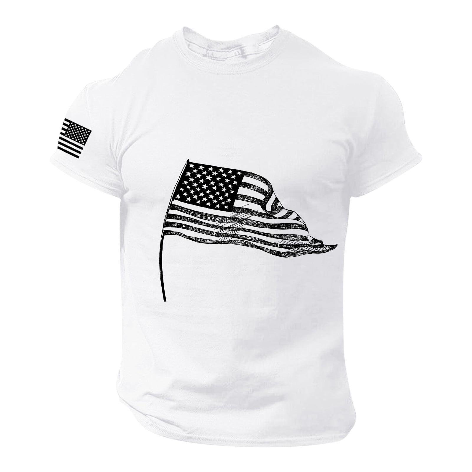 Kpoplk American Flag T-Shirt for Men Casual Summer Short Sleeve Vintage Graphic Tees Slim Fit Round Neck 4th of July Tee Shirts(White L)