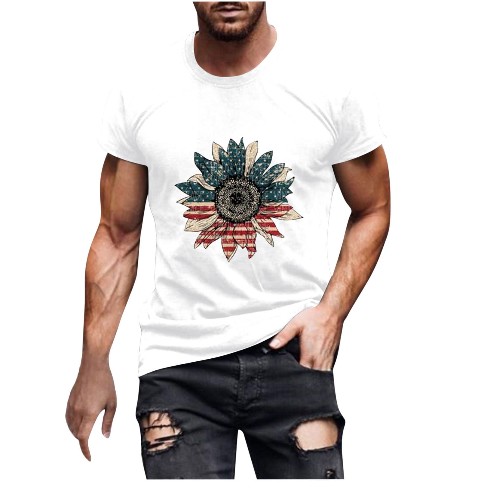 Fanxing 4th of July Patriotic T-Shirts Men American Flag Graphic Tees Blouse Casual Short Sleeve Tops Black Navy White Red Dark Gray Gray M L XL XXL X