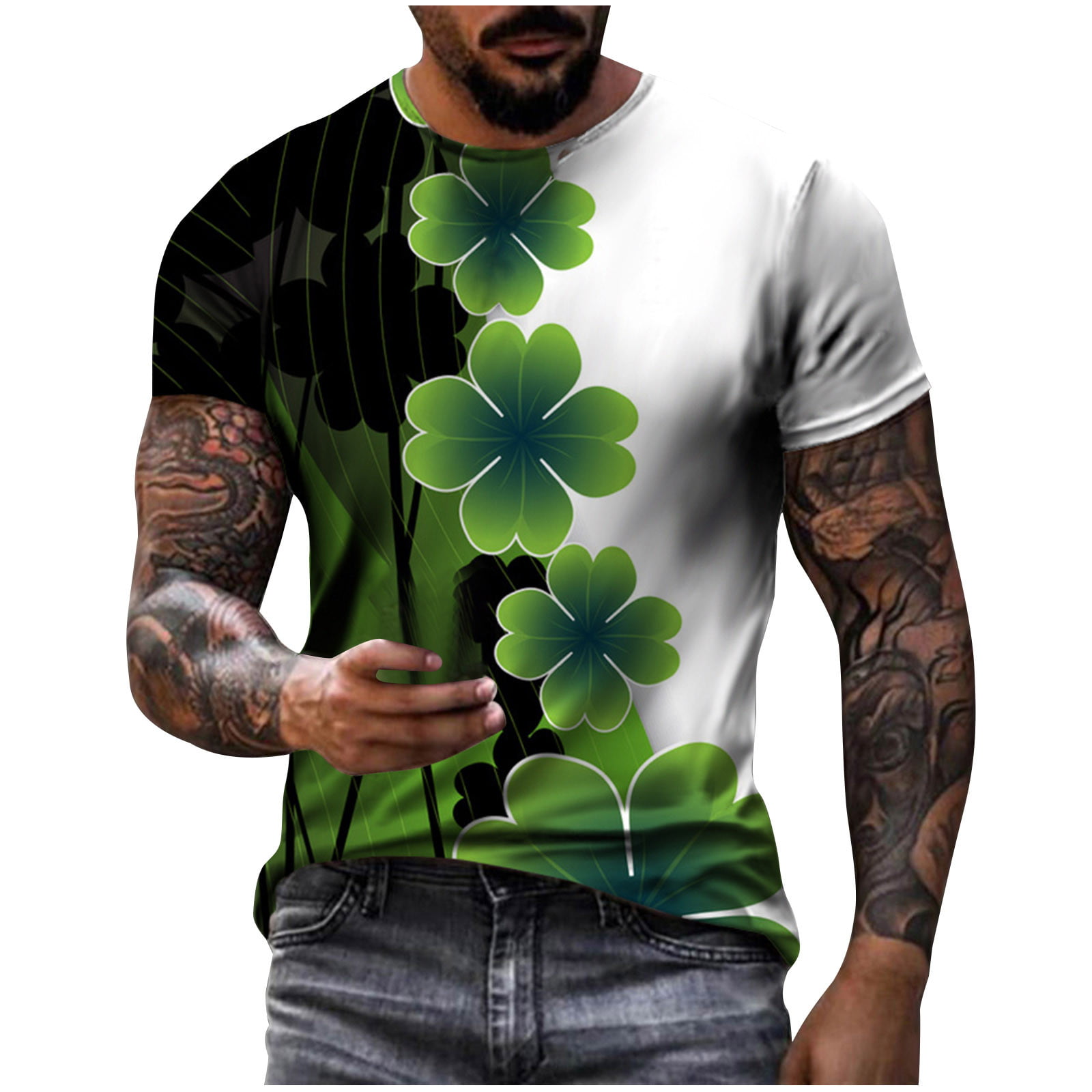 Hinvhai Plus Size Top Clearance St. Patrick S Day Men S Unisex Daily T Shirt 3D Print Graphic Prints Short Sleeve Tops Blouse White 8(L)