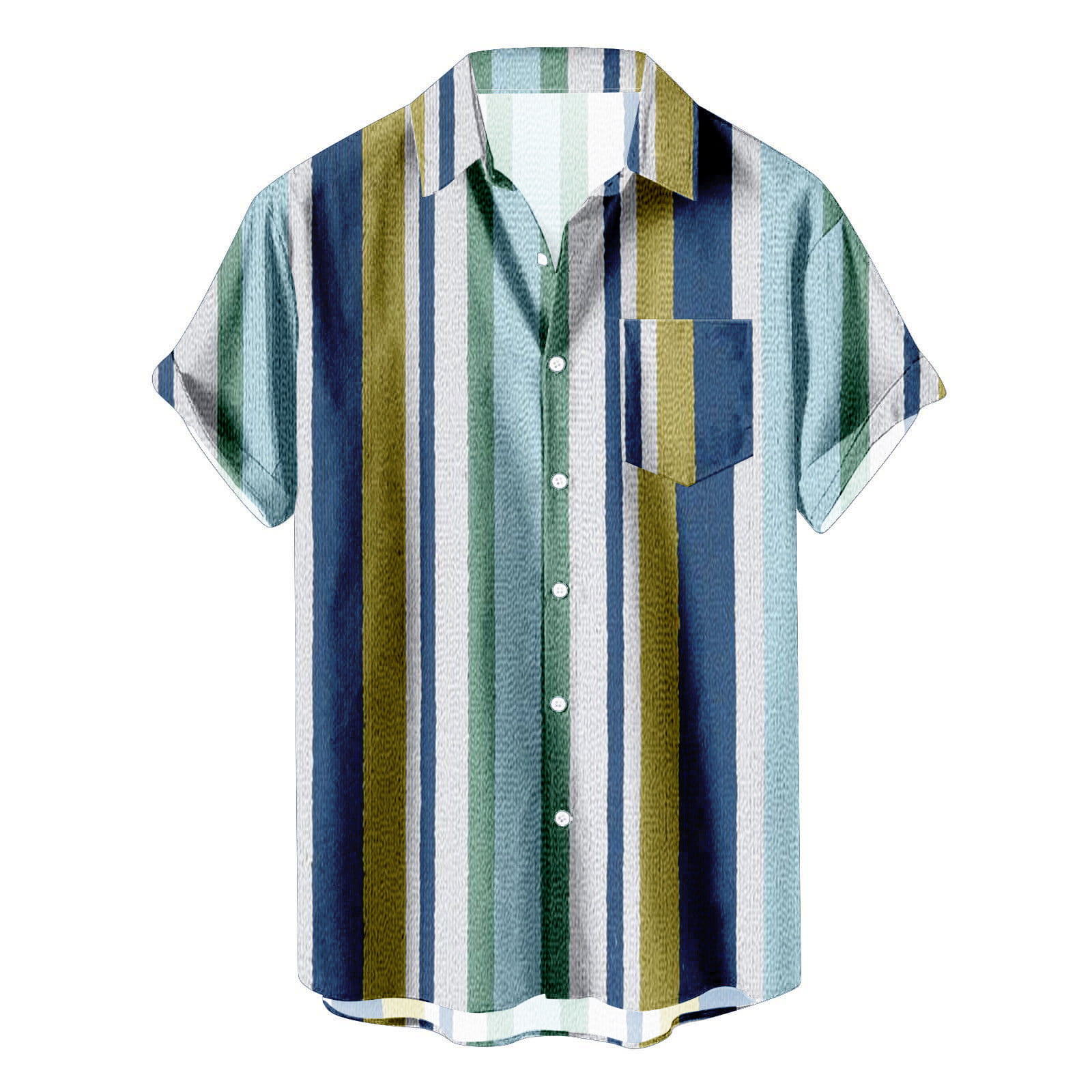 CLZOUD Men S Outdoor Shirt Navy Men S Striped Summer Short Sleeve Hawaiianss Regular Fit Button Down Shirts M