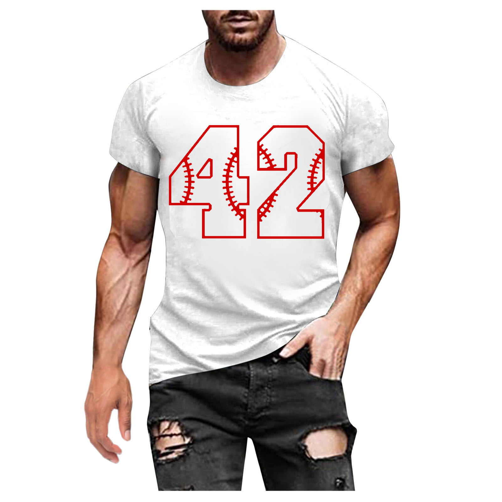 CHMORA Men S Short Sleeve Printed T-Shirt Graphic Printed T-Shirt(White L)