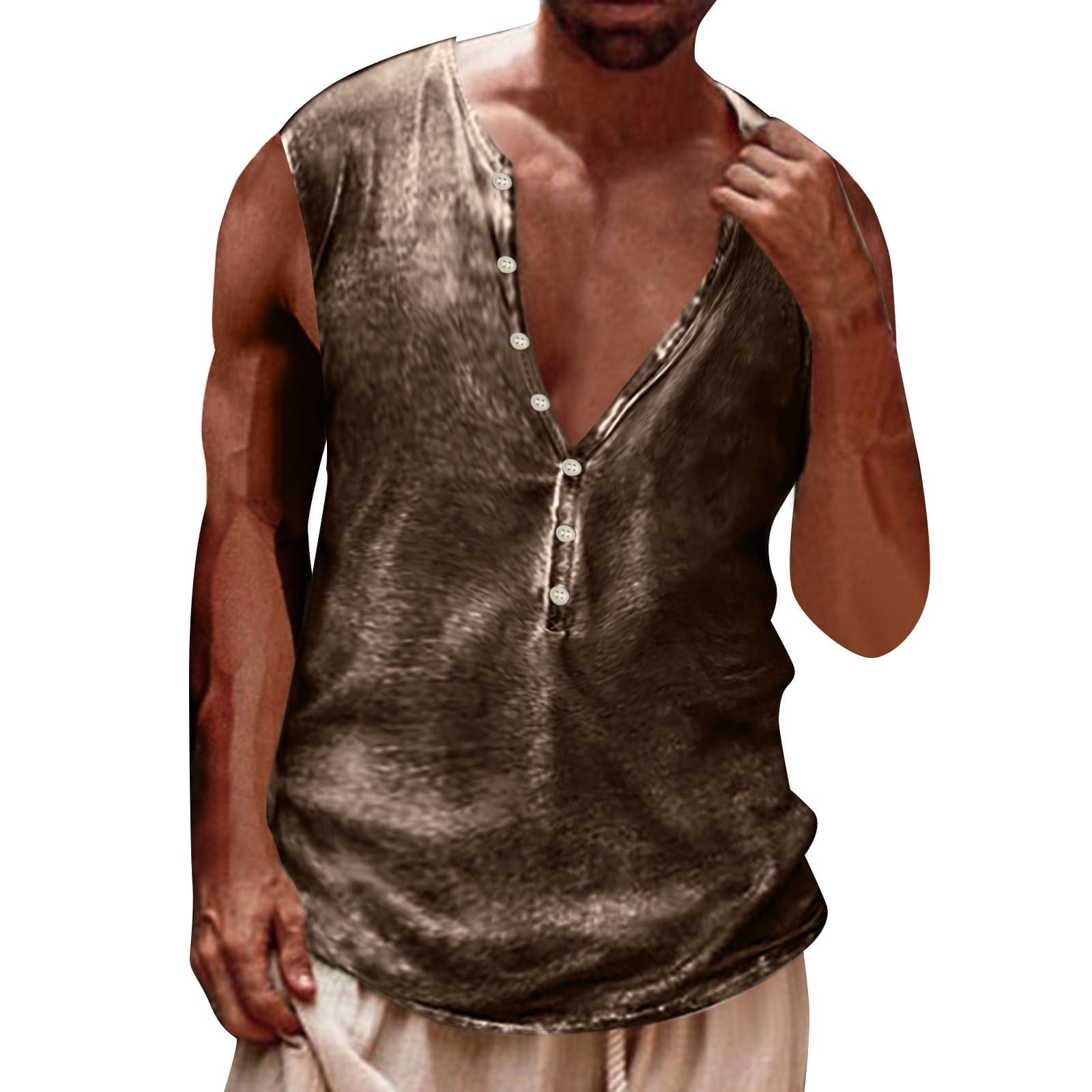 GWAABD Sweat Tank Top for Mens Summer Fashion Casual Buckle 3D Digital Printing Sleeveless T Shirt Vest Jacket Top Blouse