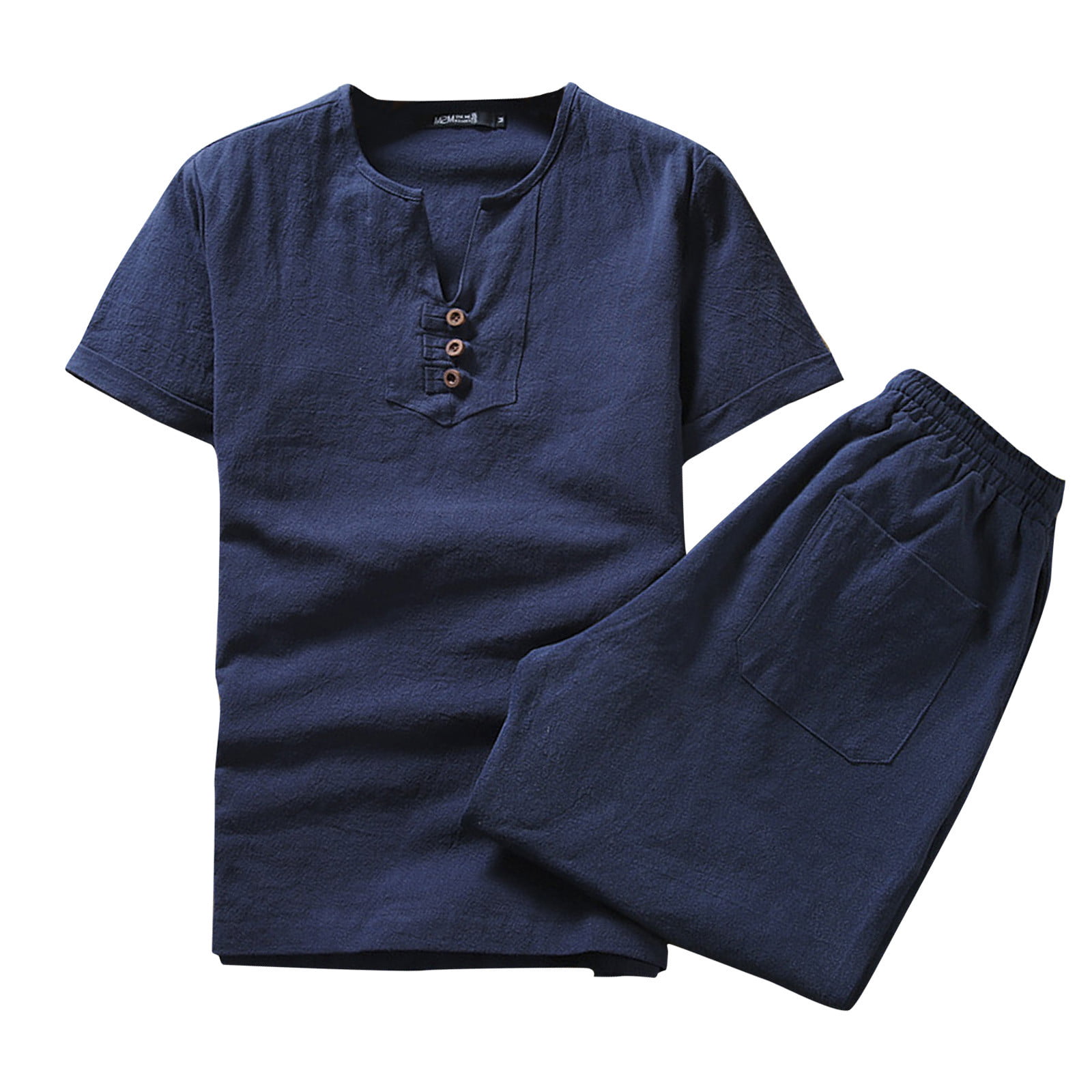 GWAABD Summer T-Shirts and Shorts Sets Man Set Casual Cotton Color Solid Large Linen Size Set Mens Short-Sleeved T-Shirt Men Suits & Sets