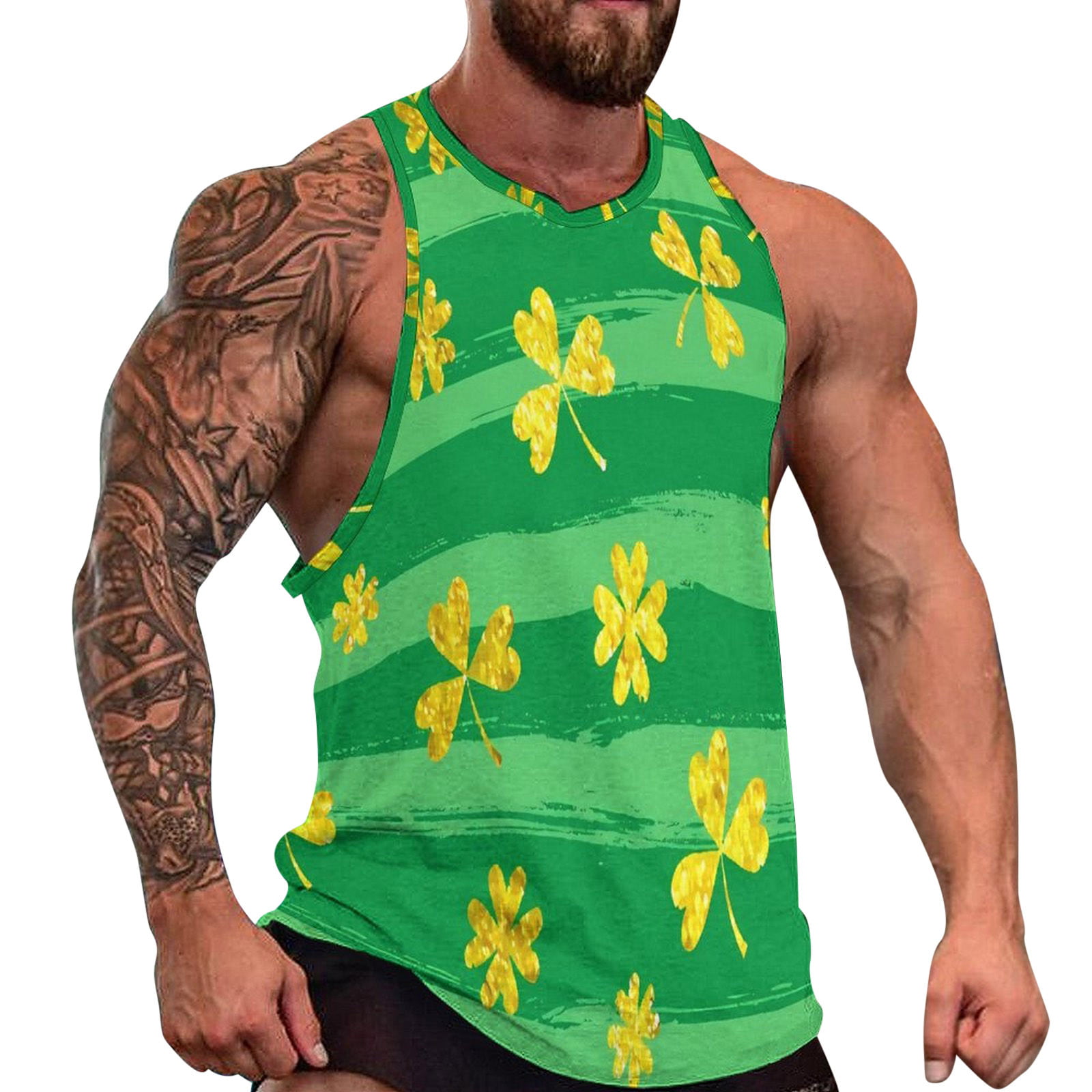GWAABD Tank Top Mens St Patricks Day Digital 3D Printing Sleeveless Neck Shirt Vest T Shirt