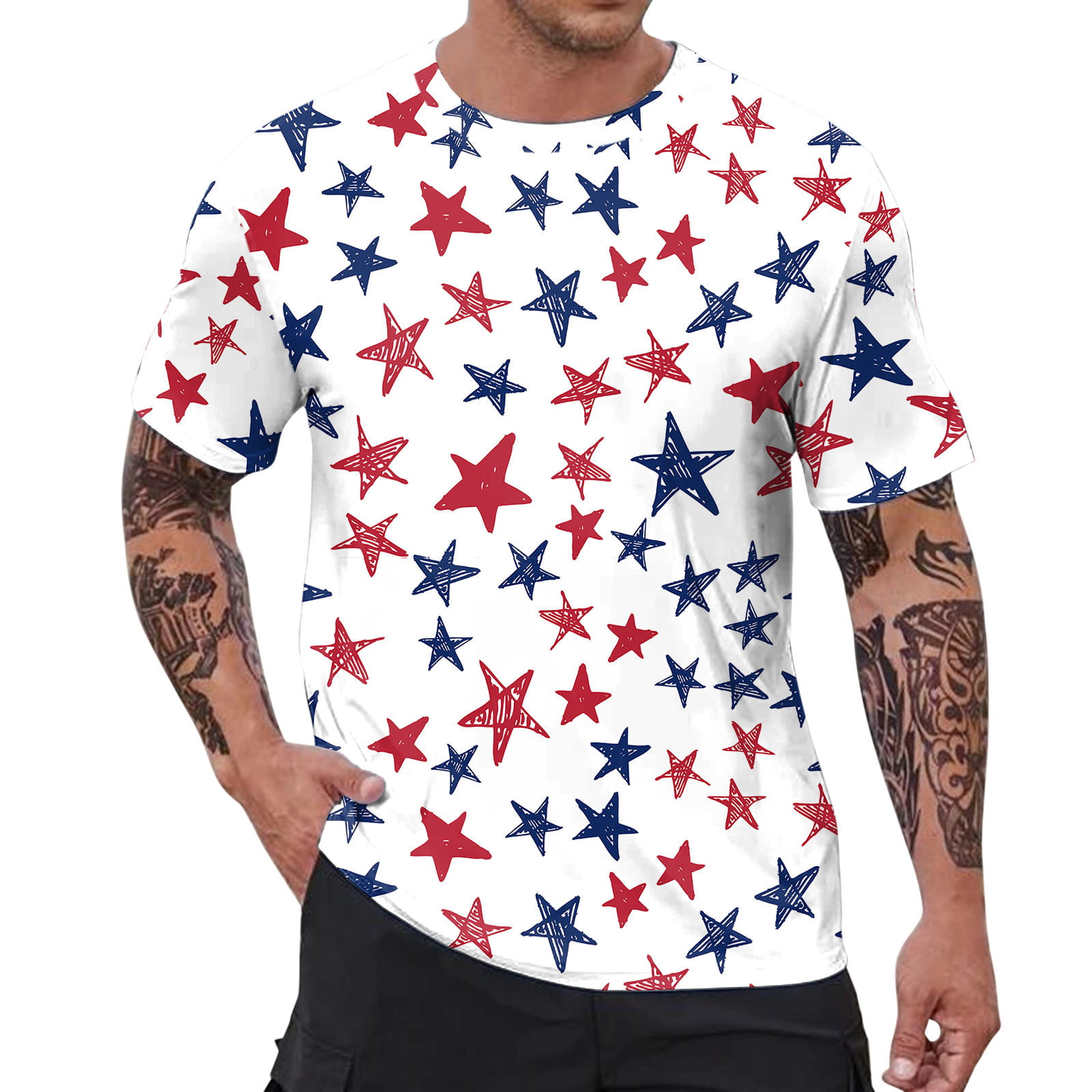 Vedolay Mens 4th of July Shirt  Mens T-Shirts  Men S USA Flag Graphic T-Shirts Short Sleeve American Vintage O Neck T Shirts Men(White X-L)
