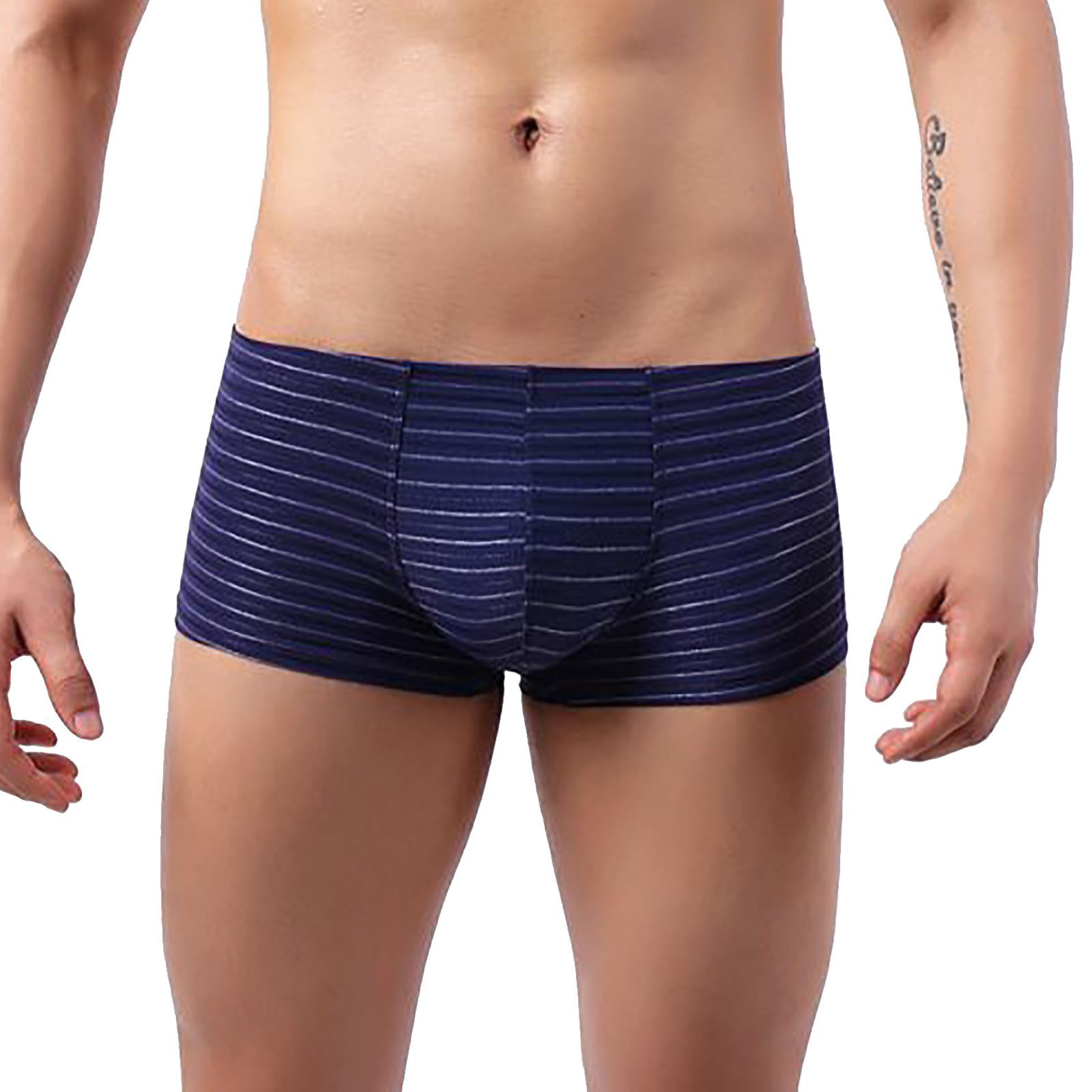 CLZOUD Breathable Underwear Dark Blue Acrylic Men S Underwear Fashion Trend Color Stripes Comfortable Low Waist Boxer Briefs M