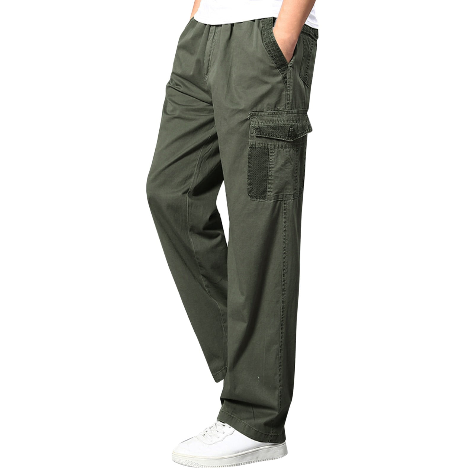 GWAABD Men S Jogging Pants Mens Solid Color Summer Casual All Pants Fashionable Woven Long Cargo Pants with Pockets