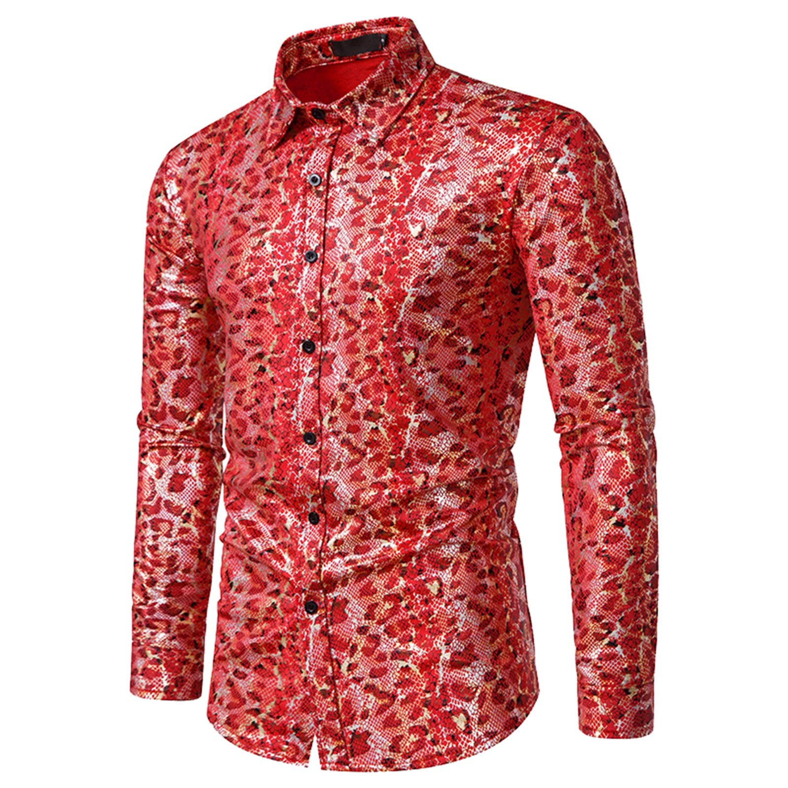 CLZOUD Soft Stretch Lightweight Shirt for Men Red Men Autumn Winter Single Casual Lapel Leopard Print Beach Long Sleeve Vacation Outdoor Holiday Shirt