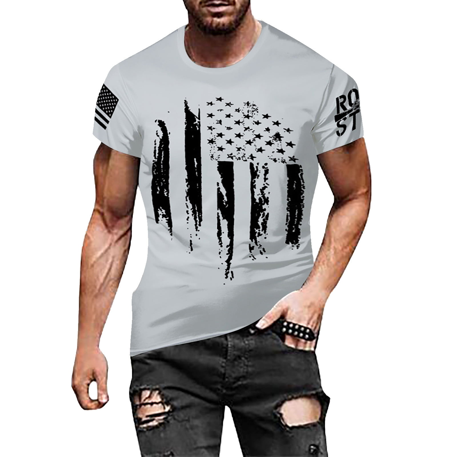 Kpoplk Mens Graphic T-Shirts Men Short Sleeve T Shirts Casual Trendy Slim Fit Tees Lightweight Teens Tops Classic Mens T Shirts(L White)