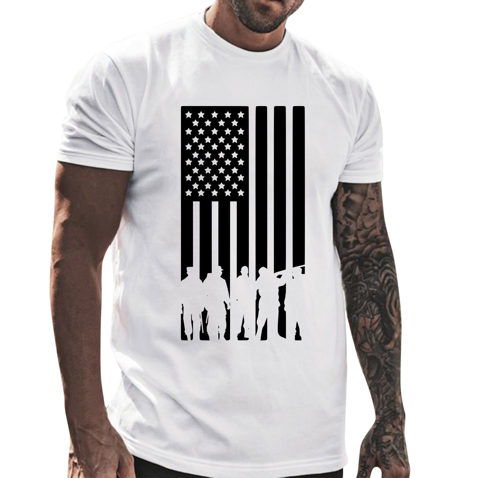 Kpoplk Men S USA Flag Graphic T-shirt Tops 4th of July USA Flag Print Short Sleeve T-Shirt Tops(White L)