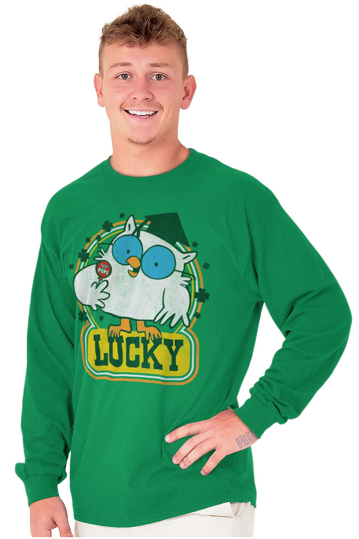 Saint Paddys Lucky Tootsie Pop Owl Long Sleeve TShirt Men Women Brisco Brands M