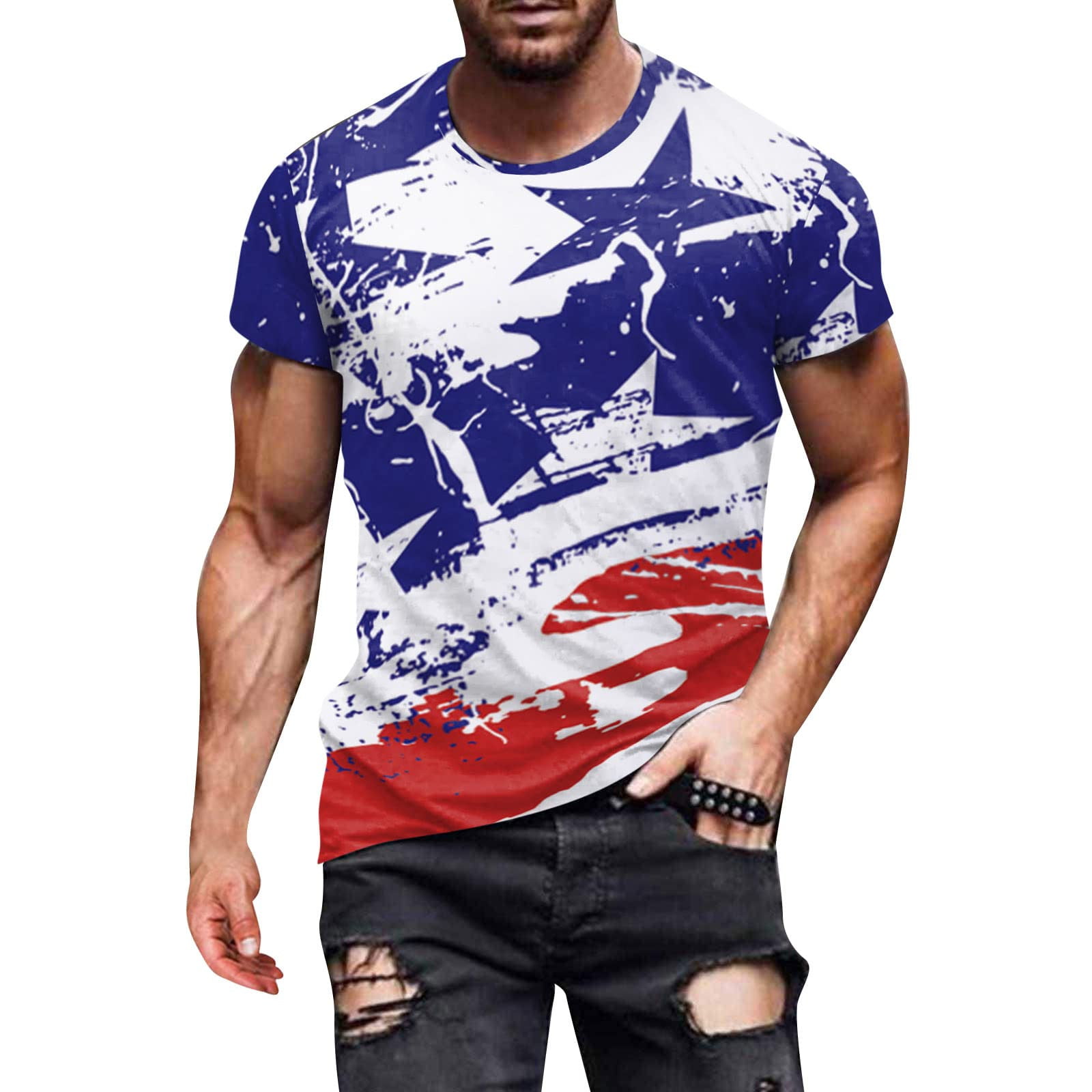Hinvhai Clearance at Reduced Price Independence Day Men S Unisex Daily T-Shirt 3D Print Graphic Prints Short Sleeve Tops Blouse White 8(L)