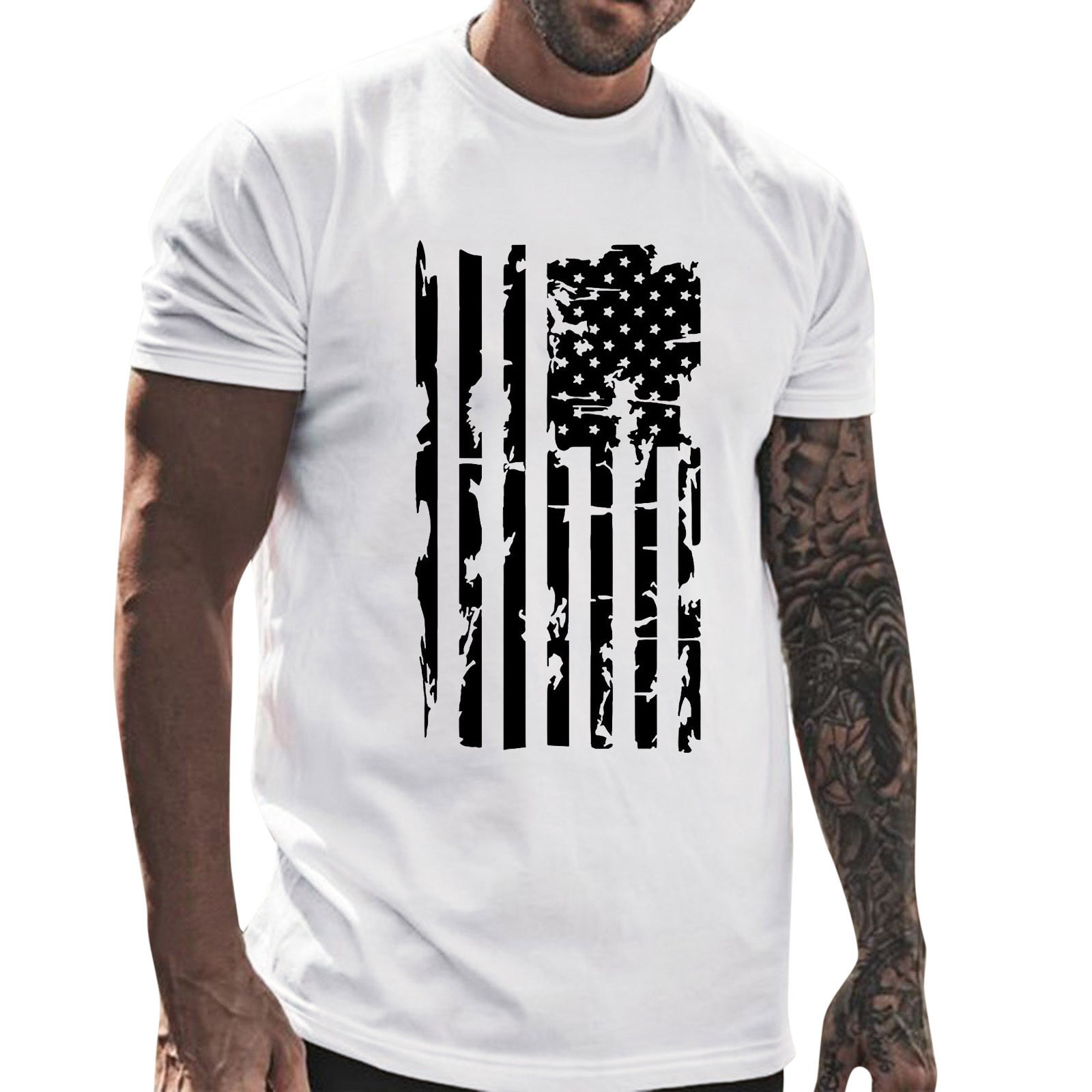 Vedolay America Flag Men S Muscle T Shirts Mens Patriotic T Shirt Short Sleeve 4Th of July Graphic Tshirts Top(White L)