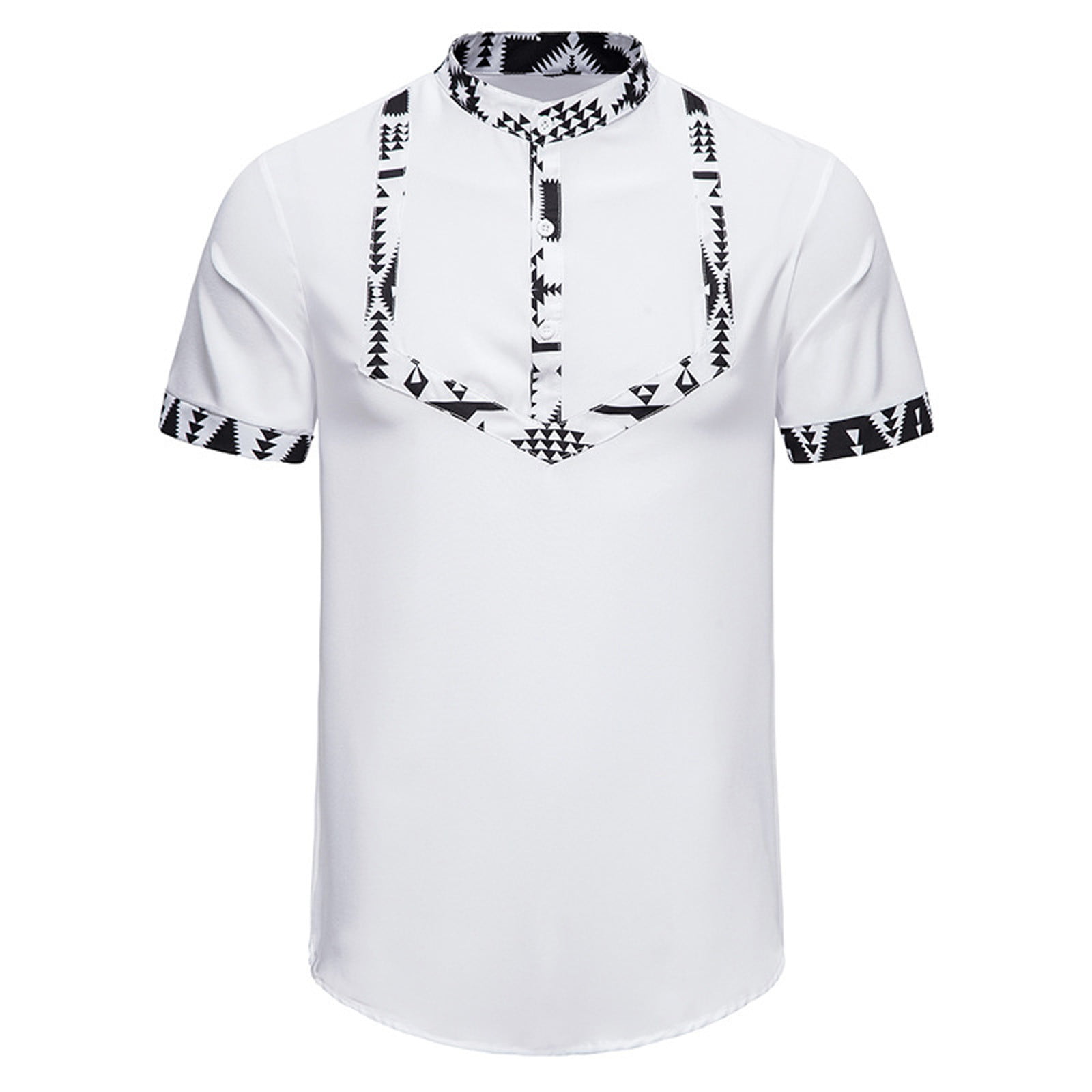 HAOTAGS Men S Henley Shirts Short Sleeve Button Down Graphic Print Casual Basic Summer T Shirts White Size L