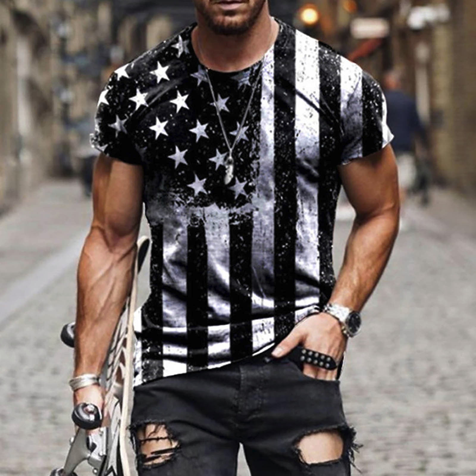 CHMORA 3D Printed Graphic Short Sleeve T-Shirts for Men(White L)