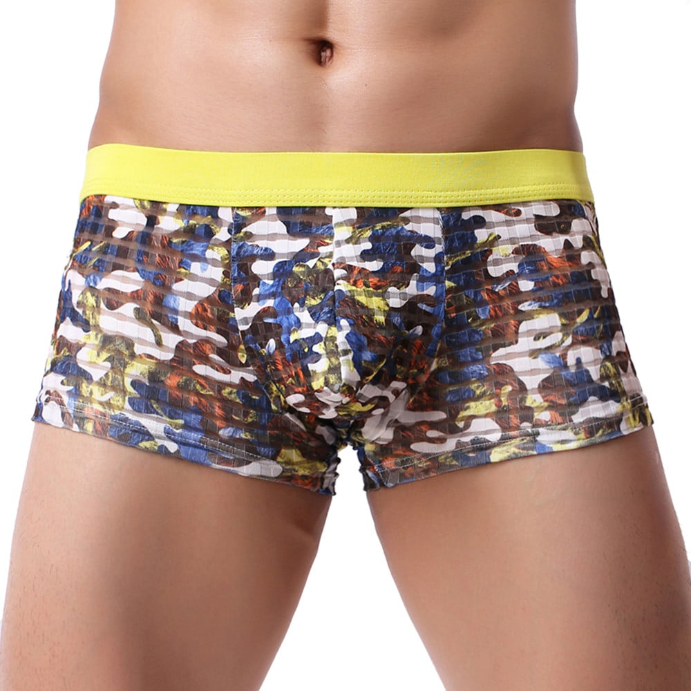 CLZOUD Mens Moisture Wicking Underwear Yellow Nylon Men S Camouflage Translucent Cozy Nylon Pouch Soft Underpants M