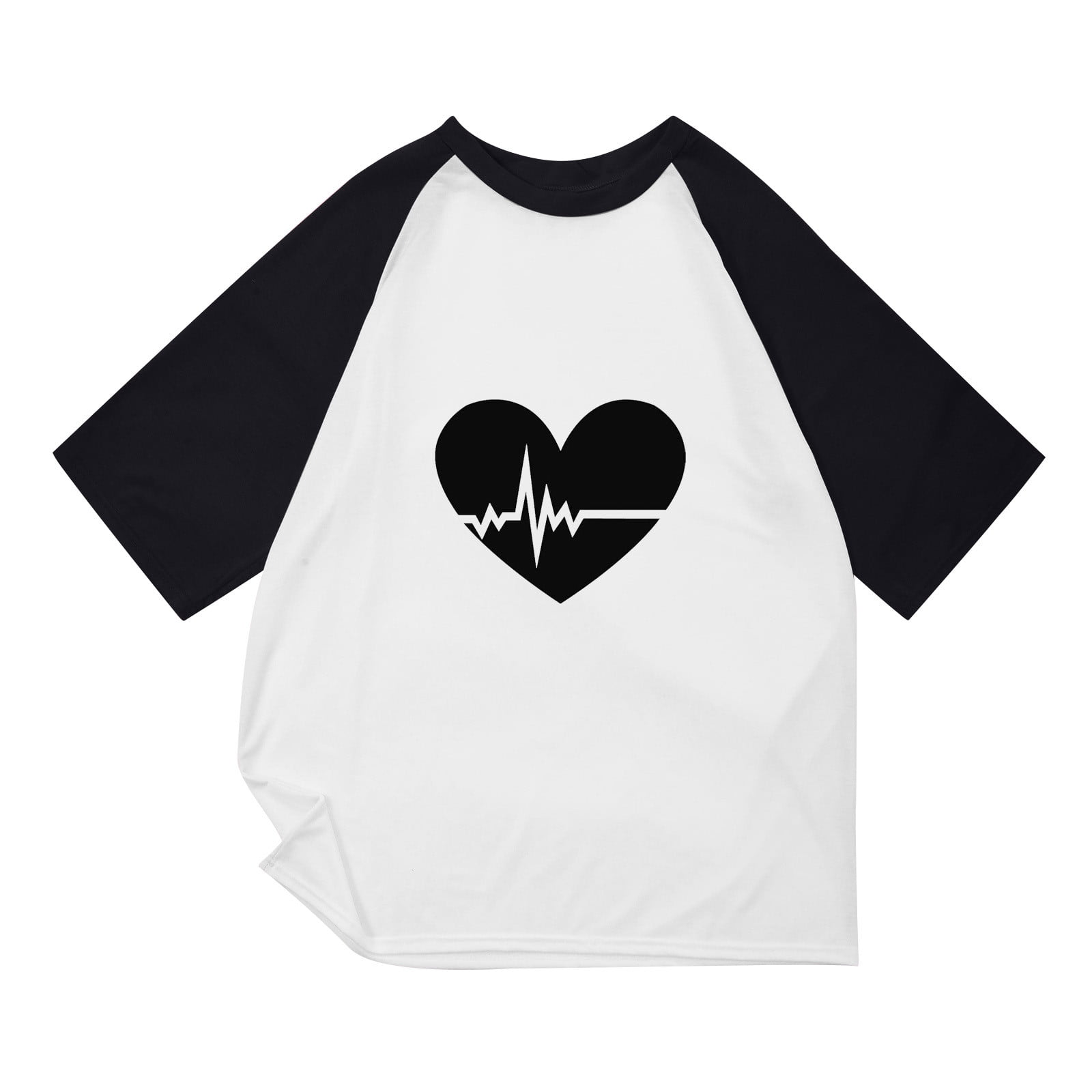 ZCFZJW Casual Summer T-Shirts for Men Regular Fit Pacthwork Short Sleeve Heart Graphic Crewneck Pullover Tops Lightweight Comfy Baggy Tshirt White L