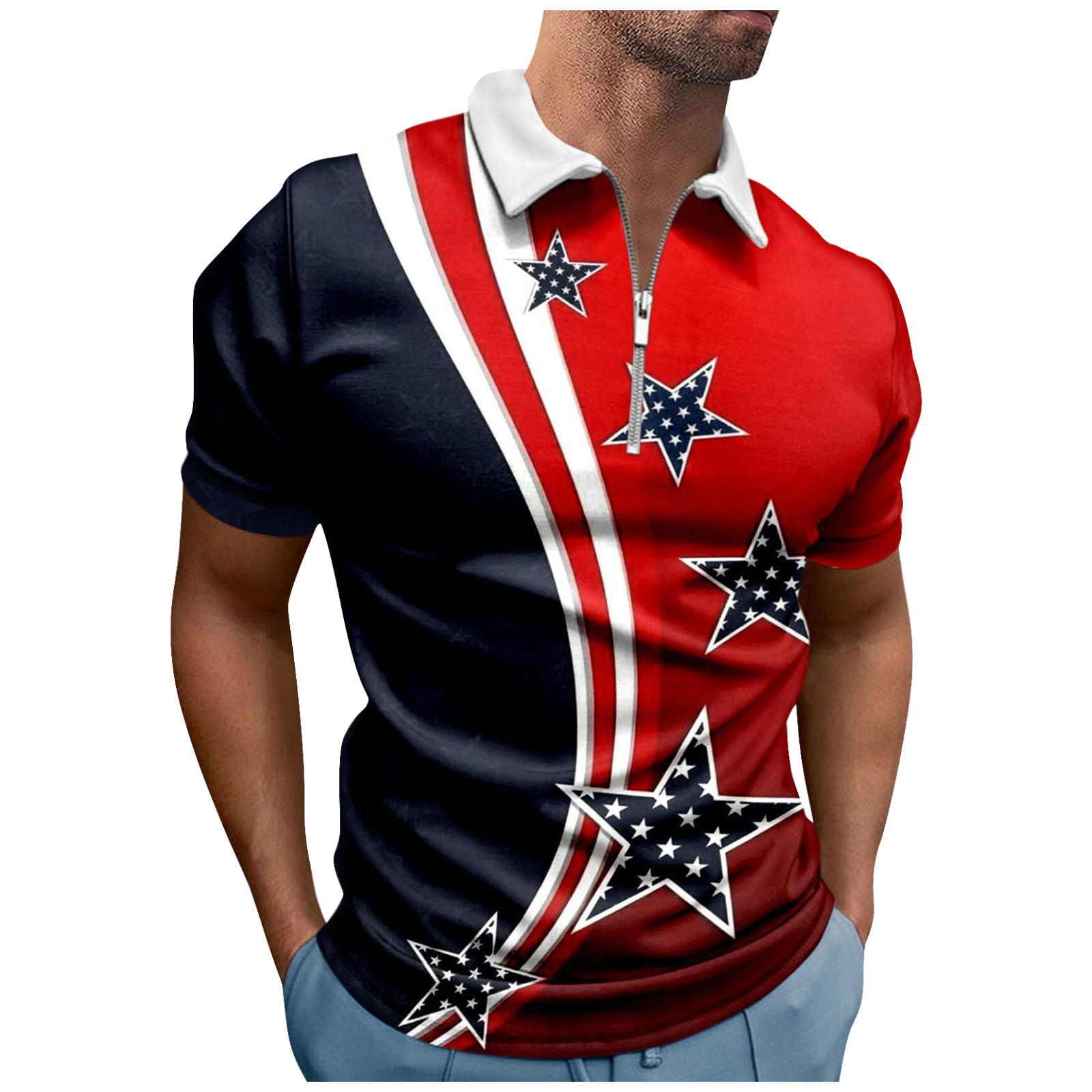 Clearance 4th of July Mens Independence Day T-Shirts USA Flag Graphic T-Shirts Short Sleeve American Patriotic Vintage T Shirt White L