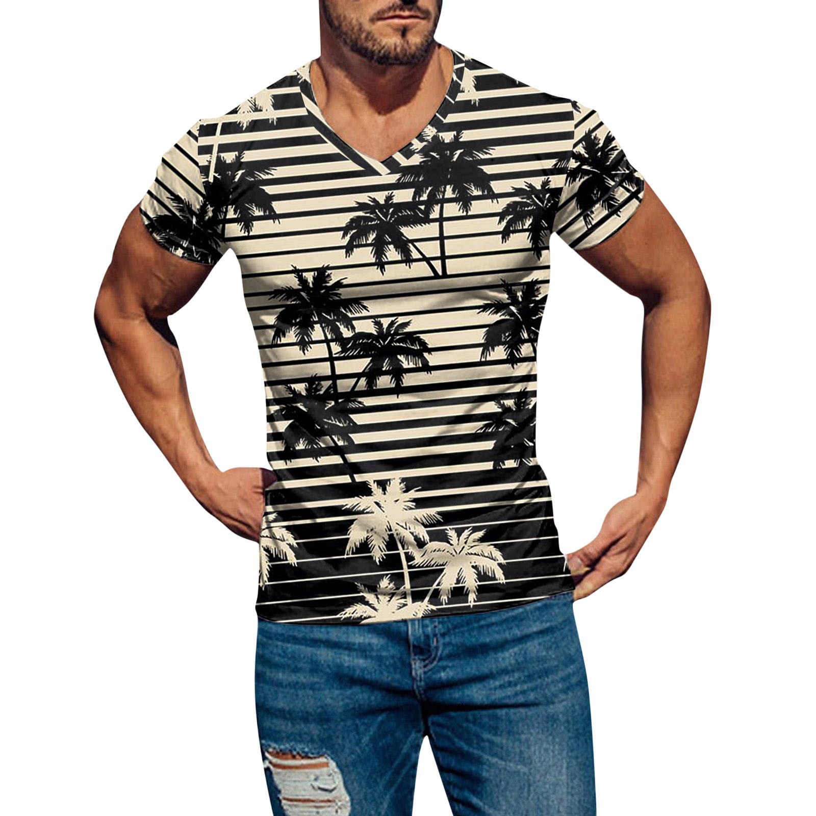 Men S Classic Short Sleeve T Shirt Casual Summer Slim Fit T-Shirts Striped Graphic Printed Tops Beach Tees Mens T Shirt(White L)