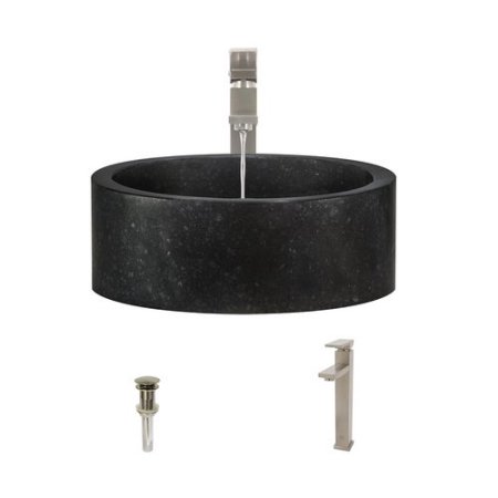 MR Direct 862 Honed Basalt Vessel Sink Ensemble with Brushed Nickel Finish 721 Faucet  Pop-up Drain  and Sink Ring