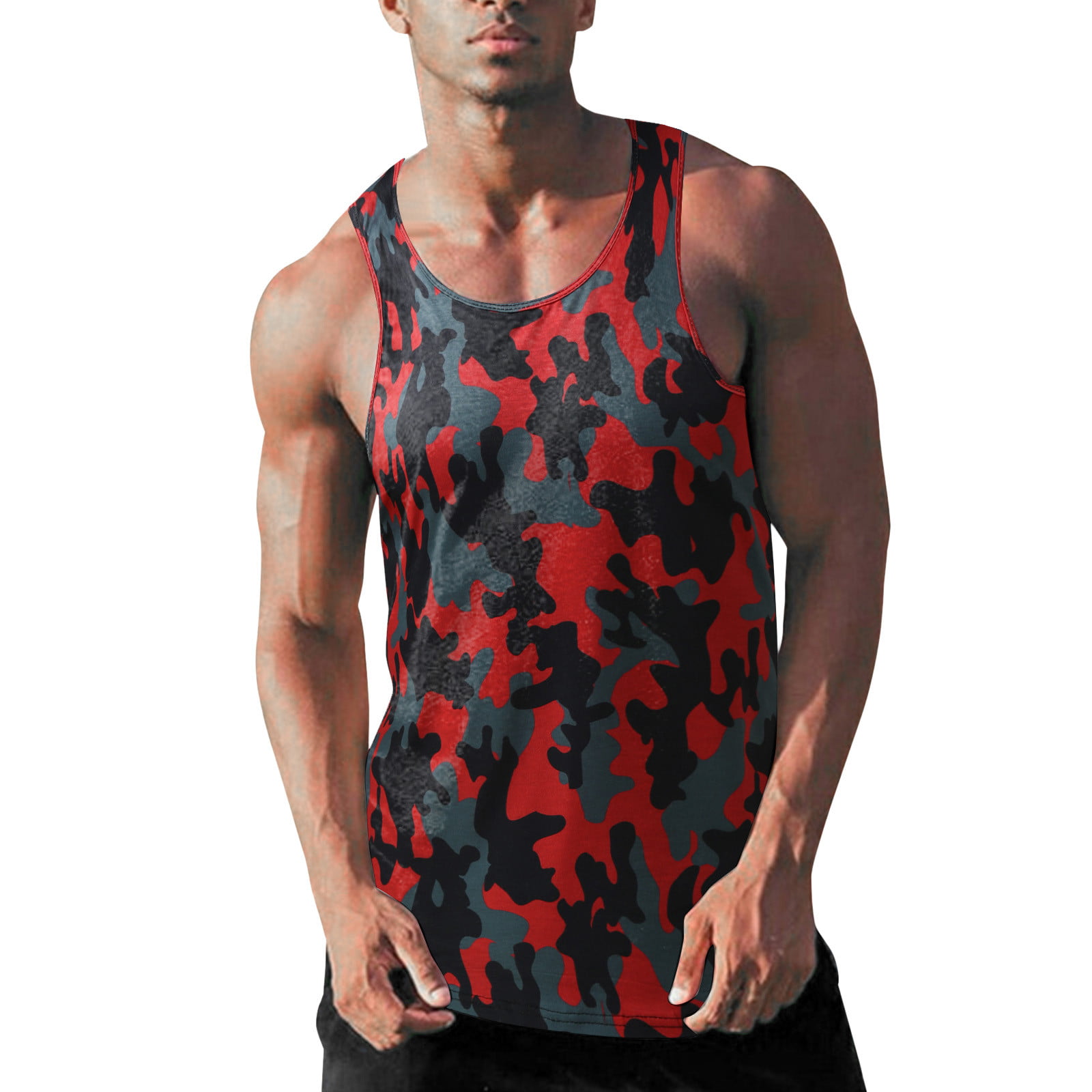 GWAABD Gym Shirts for Men Sleeveless Camouflage Casual Mens Neck Fashion Color Vest Round Top Summer Men S Tank Tops