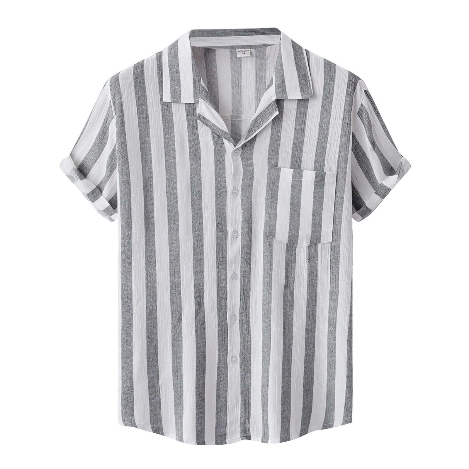 GWAABD Quick Dry Shirts Men S Casual Shirts Stripe Printed Shirt Short Sleeve Single Turn-Down Collar Shirt Loose Fashion Top