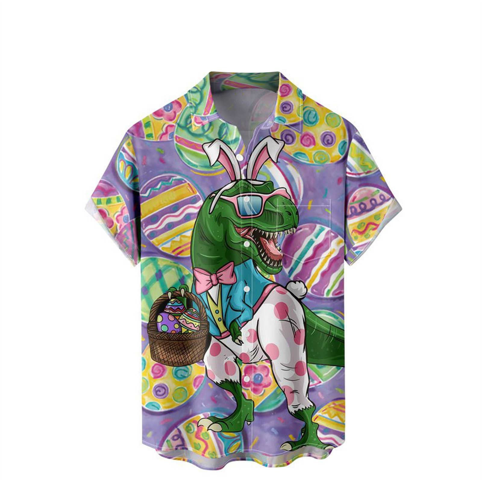 CLZOUD Work Shirts Mens Purple Mens Summer Fashion Casual Beach Seaside Digital 3D Printing Lapel Button Short Sleeve T Shirt Xxl