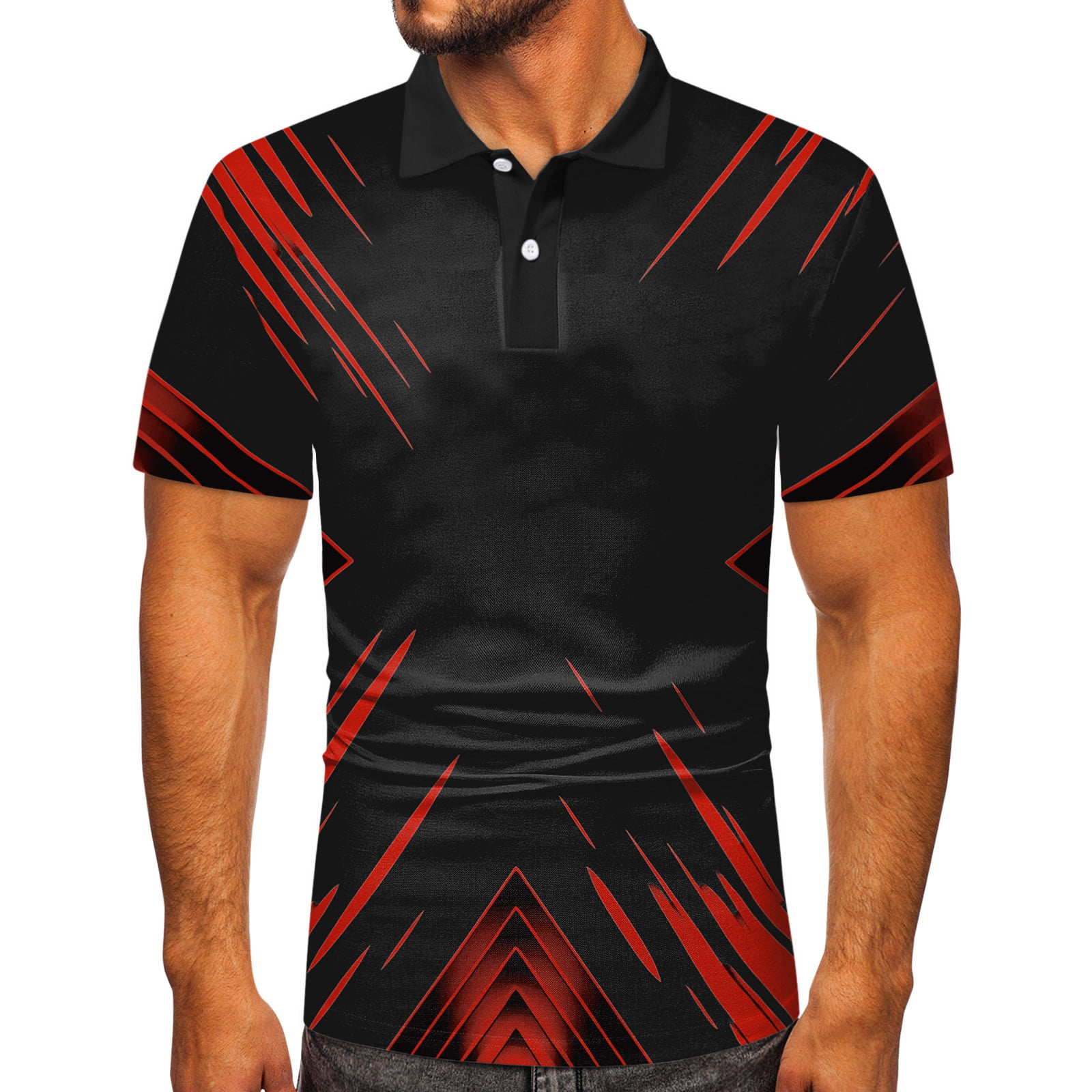 GWAABD Quick Dry T-Shirt Men Casual Summer Short Sleeve Turndown Neck Shirt Printed Tee Shirt Top Blouse