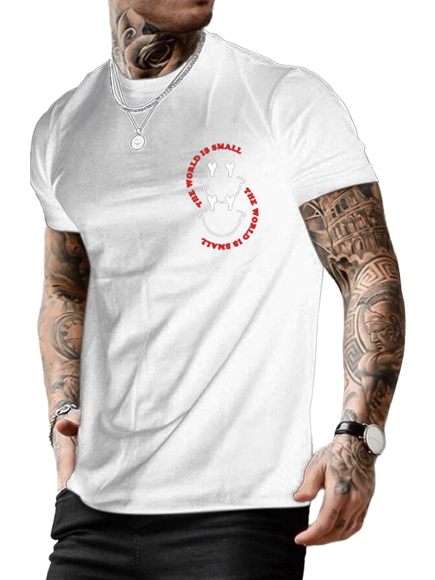 Sanviglor Mens T Shirts Short Sleeve Blouse Graphic Print Summer Tops Casual Basic Tee Beach Pullover White L