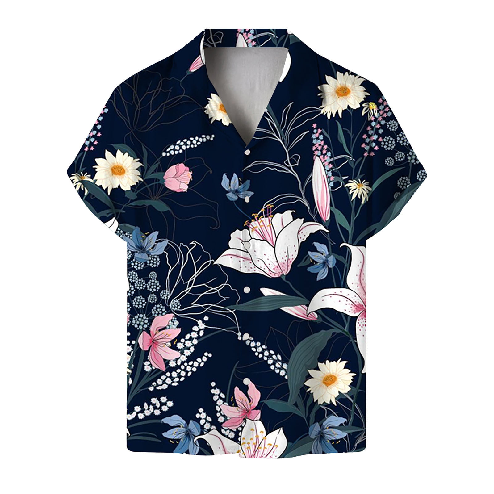 CLZOUD Men Outdoor Shirts Black Men S Casual Loose Floral Printed Beach Hawaiian Short Sleeve Button Down Dress Shirt M