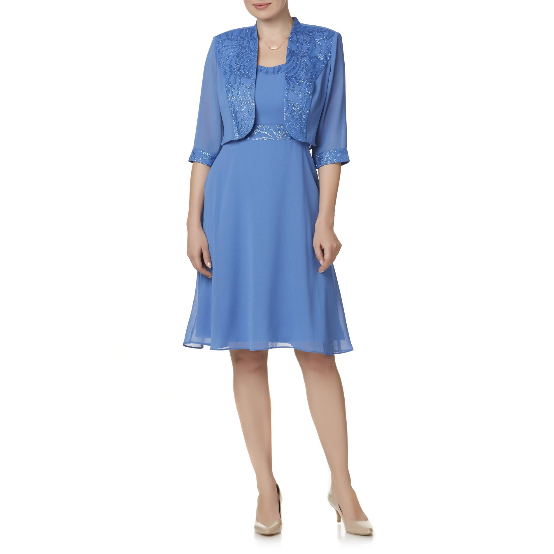 Maya Brooke Women's Sleeveless Occasion Dress & Jacket, Size: 12, Blue