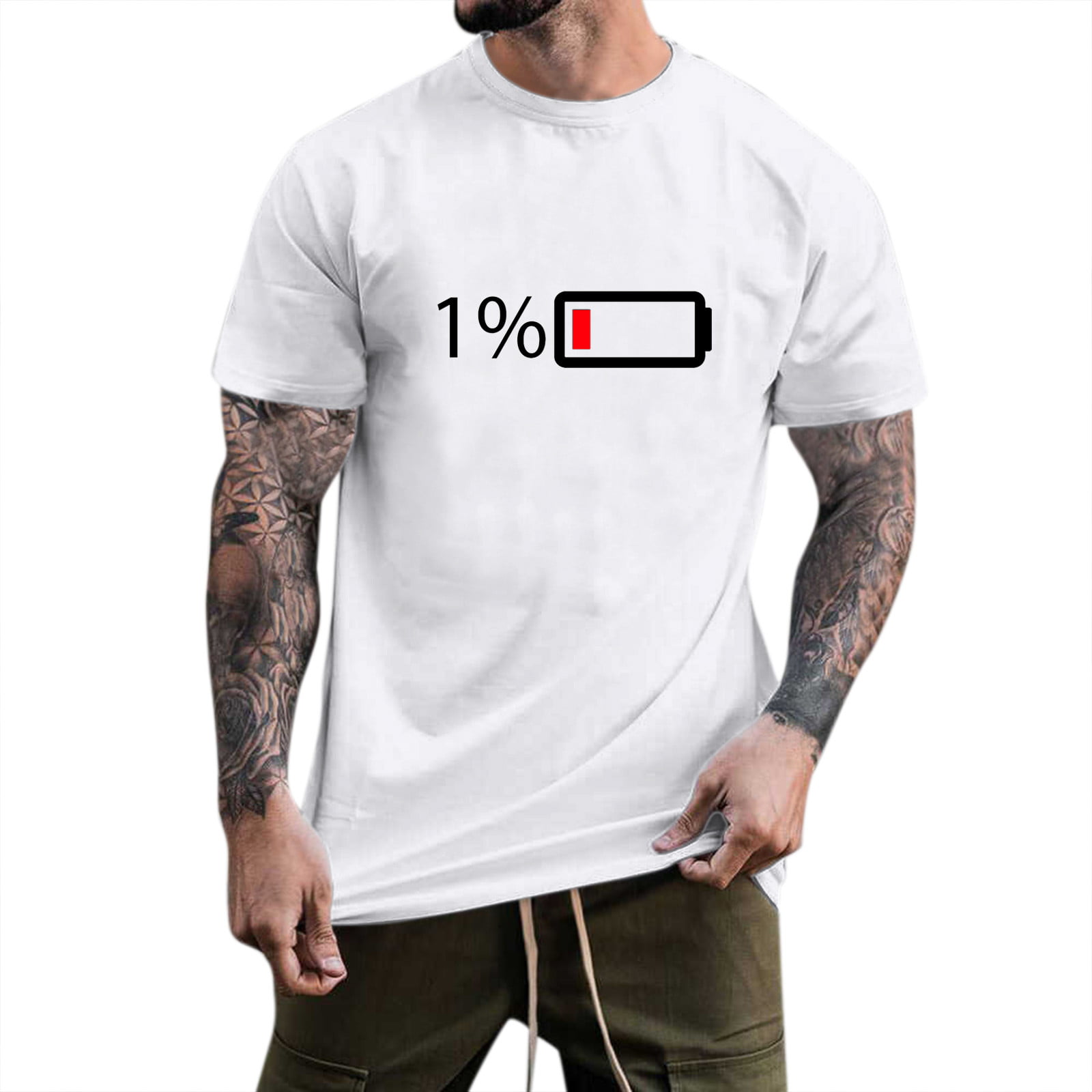 Male Summer Casual Electric Quantity Print T Shirt Blouse Short Sleeve Round Neck Tops T Shirt T Shirt Men Graphic White L