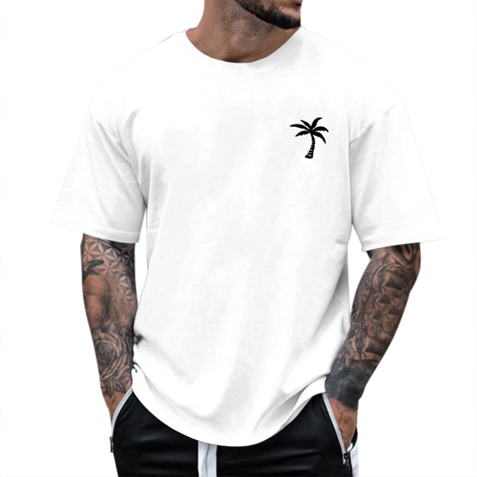 TOWED22 Men S Short Sleeve T-Shirt Cartoon Graphic Print Colorblock Crewneck Short Sleeve T Shirt Tee Top L White