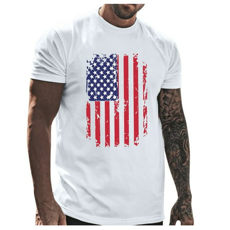 Vedolay America Flag Men S Muscle T Shirts Mens Patriotic T Shirt Short Sleeve 4Th of July Graphic Tshirts Top O Neck T Shirts Men(White X-L)