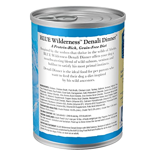 Blue Buffalo Wilderness Denali Dinner High Protein, Natural Wet Dog Food, Wild Salmon, Venison & Halibut 12.5-oz Cans (Pack of 12) thumbnail